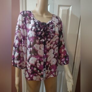 East 5th sheer purple women's size medium button blouse shirt top long sleeve